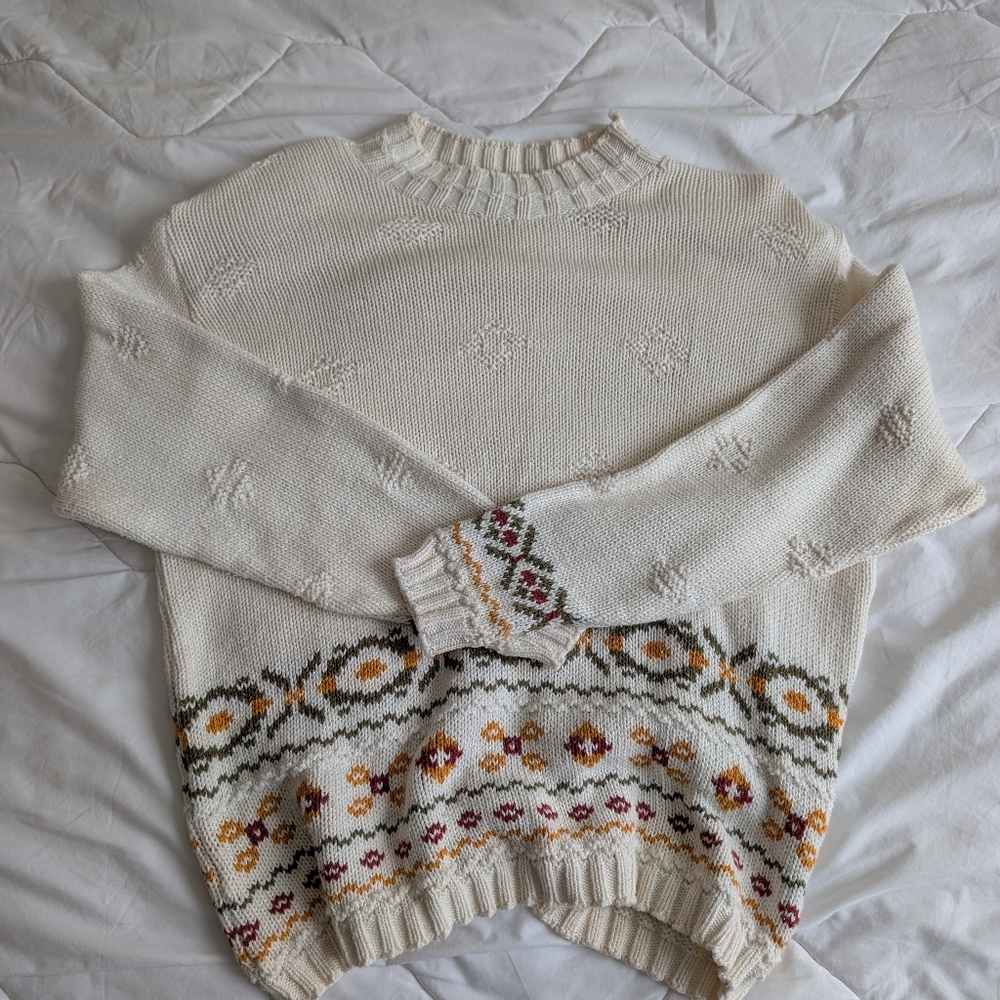 VTG 100% COTTON KNIT Oversized CREWNECK SWEATER *NOVELTY PATTERN